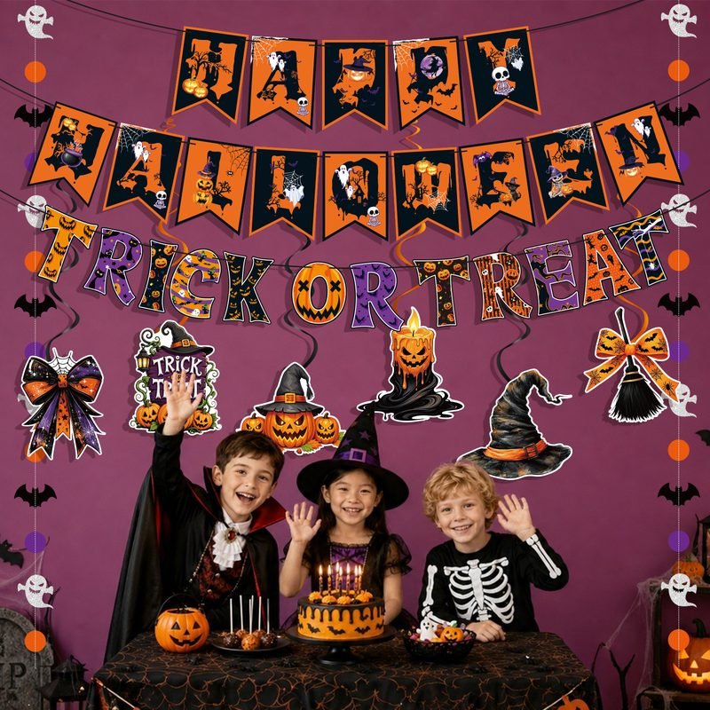 Guirlande Fanions Crâne Citrouille Halloween Déco de Fête