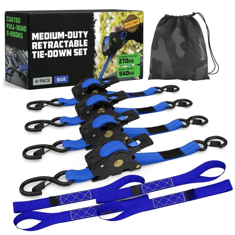 1- x 10' Retractable Ratchet Straps (select 2 pack or 4 pack) -