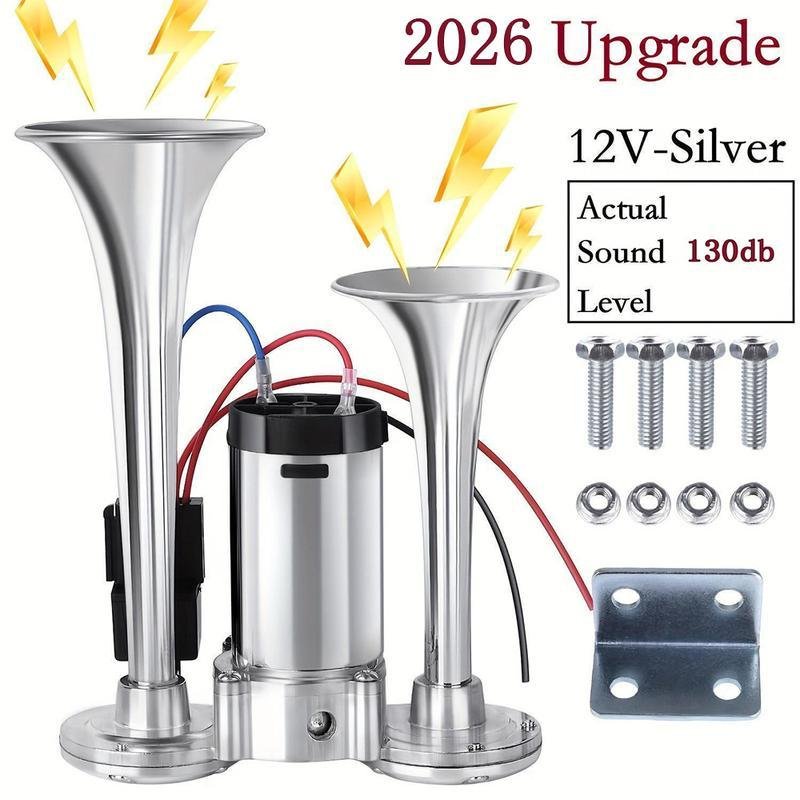 2026 Upgraded 12V 130DB Air Horn Dual Horn, Horn Kit with Air Compressor,Dual