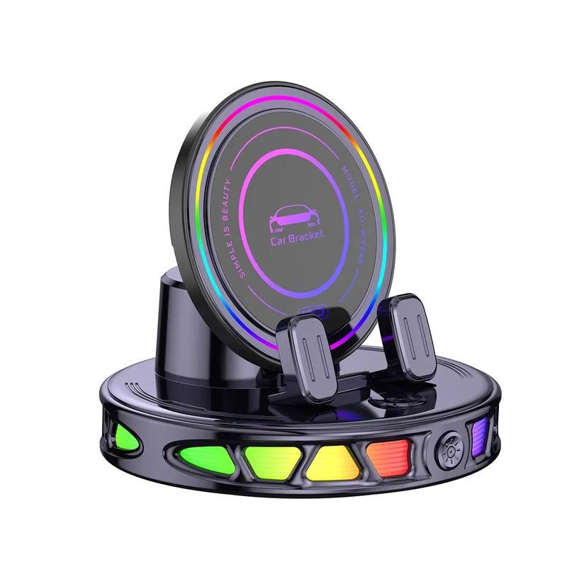 360° Rotating Wireless Charging Car Phone Mount with RGB Ambient Light –