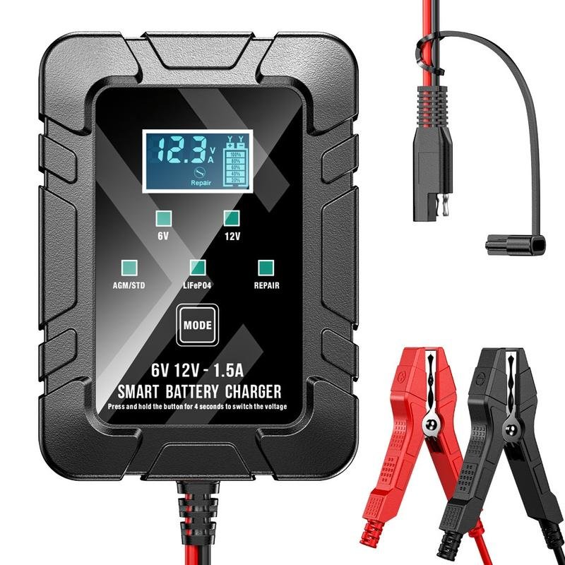 GENIUS1 1A Smart Battery Charger, 6V and 12V, Battery Maintainer, Trickle