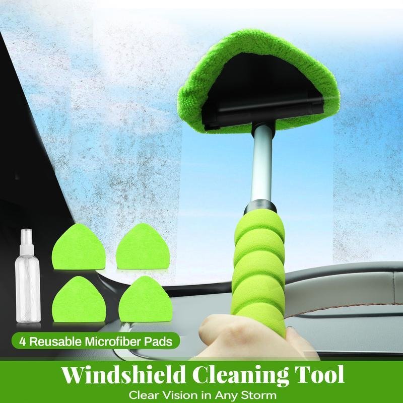 Windshield Cleaning Tool, Microfiber Car Window Cleaner with 4 Reusable and