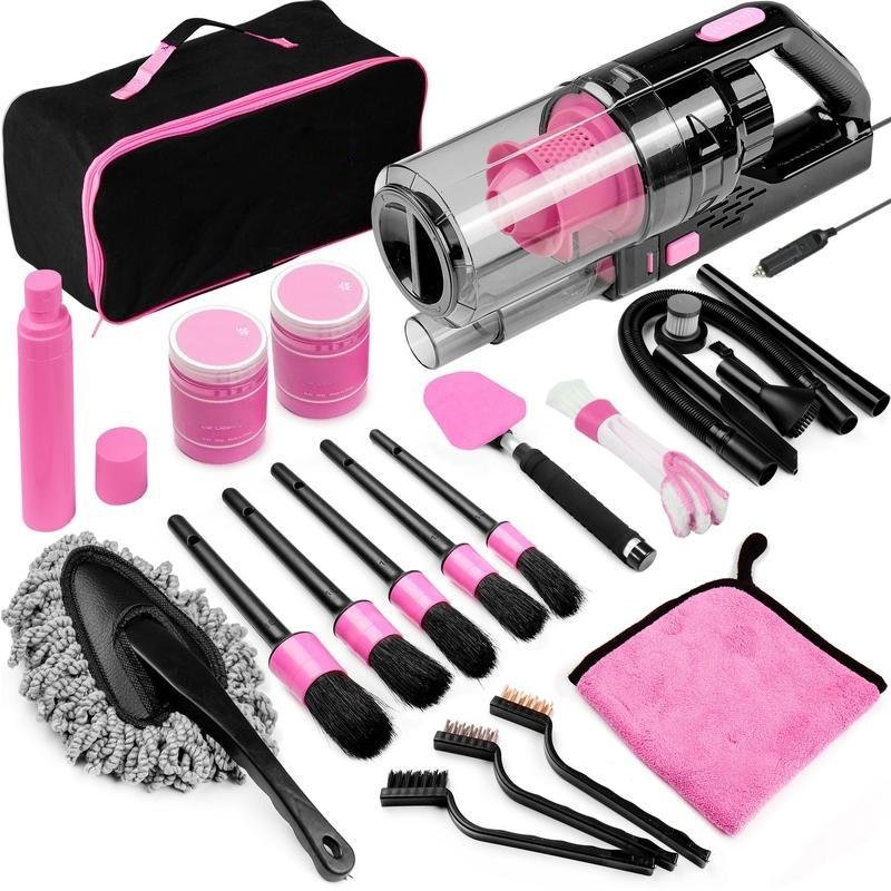 17pcs Car Cleaning Kit, Pink Car Interior Detailing Kit with High Power