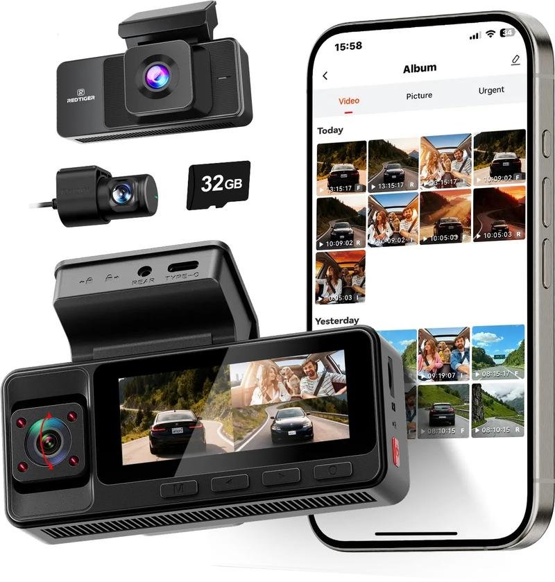 A3 3 Channel Wi Fi Dash Cam Front and Rear Inside with 32G SD Card( No