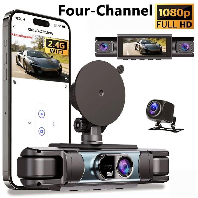 360° Surround View 4 Channel Dash Cam, 1080P FHD, 3. 18- IPS Display, Built-in