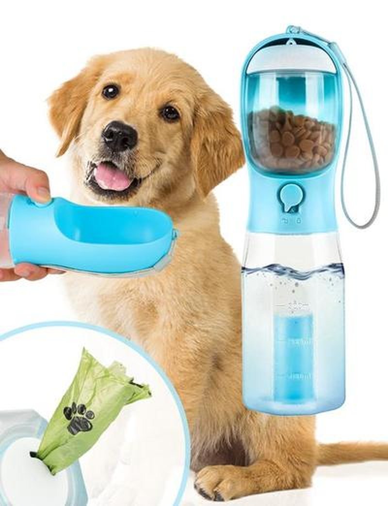 3-in-1Pet Water Bottlewith Built-in Filter - 20oz Leak-Proof Design Container Device, Use, Built-in Poop Scoop/, Travel
