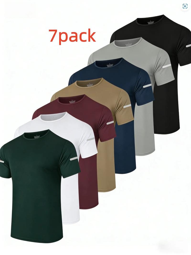 Men's Style Print Reflective Strip Sports T-Shirt - Quick-Dry Breathable Round Neck