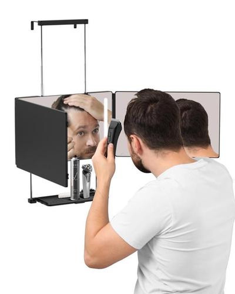 Adjustable LED Light 3 Way Mirror, Portable Trifold Mirror for Shaving, G