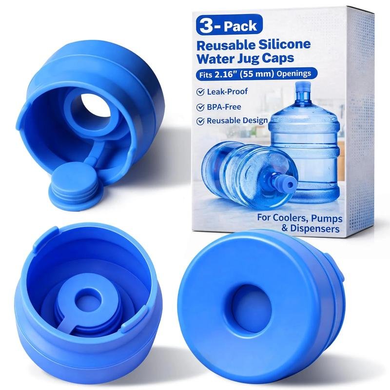 Water Jug Caps Non-Spill Leak Free Silicone Covers for Indoor Outdoor