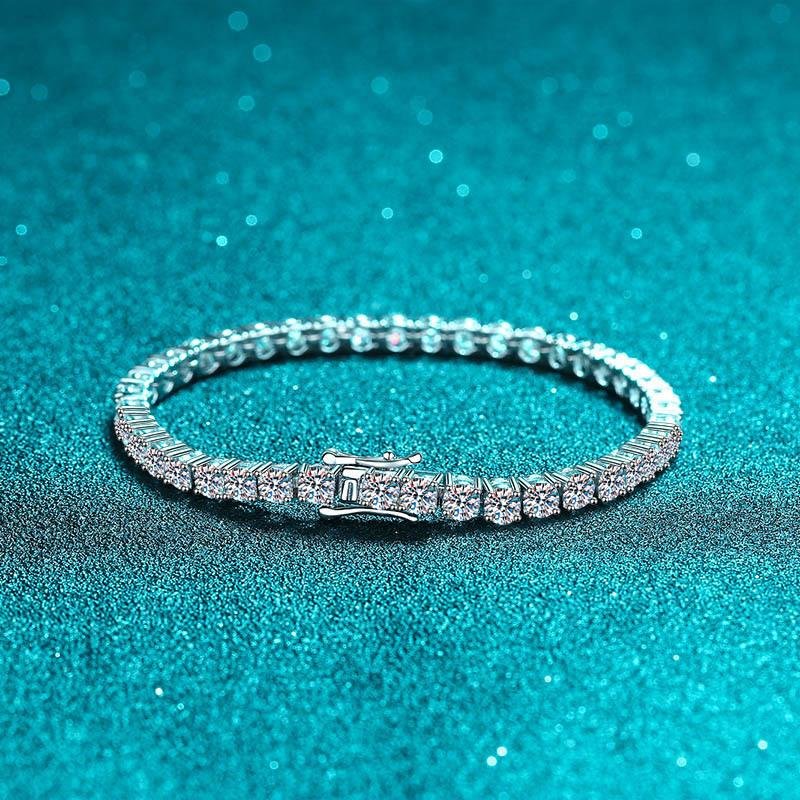 S925Sterling Silver Bracelet Women's Inlaid Four-Prong Global Chain