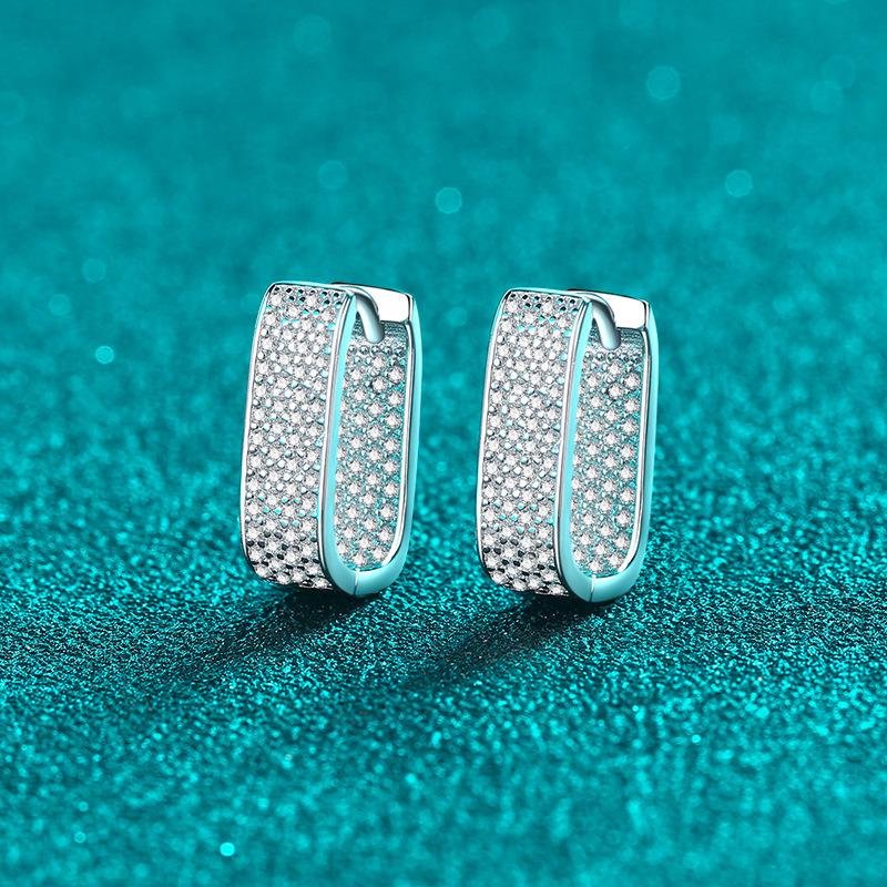 S925Sterling Silver Full Moissanite Ear Studs Women's Square Ear Cuff
